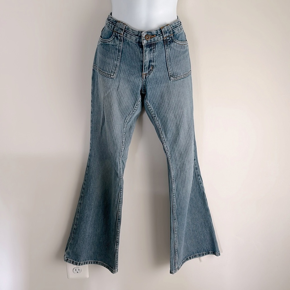 Authentic 90s Vintage Pinstripe Texture Bellbottom Jeans